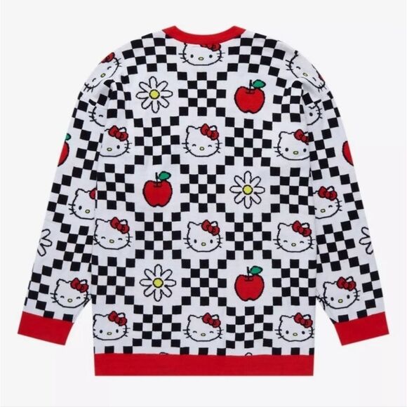 Hello Kitty Red & Black Checkered Apple & Daisies Cardigan - Picture 2 of 8